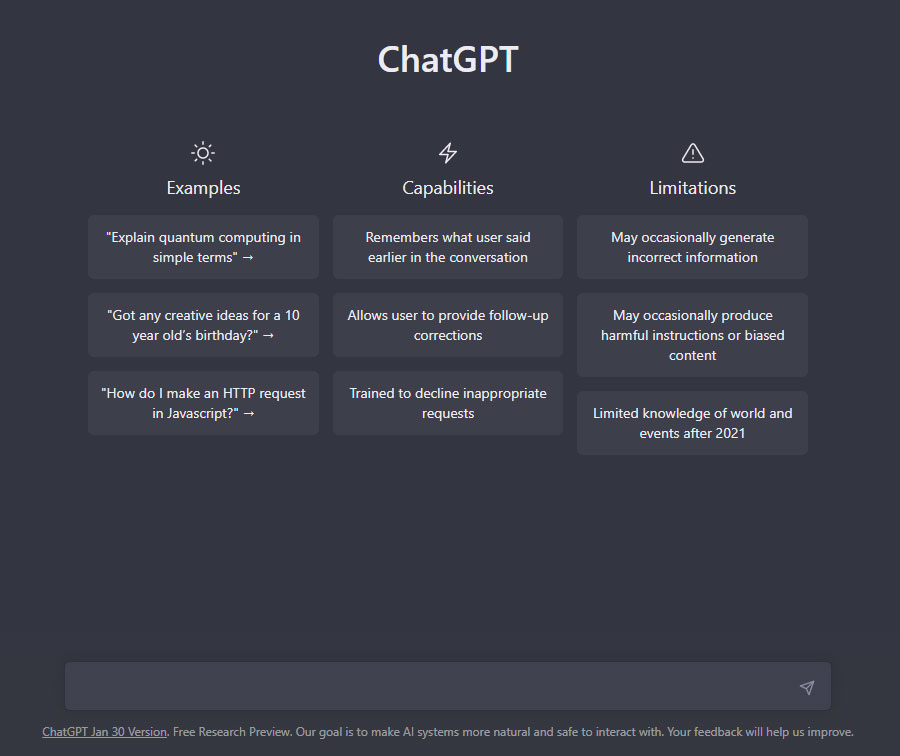 ChatGPT - главная страница